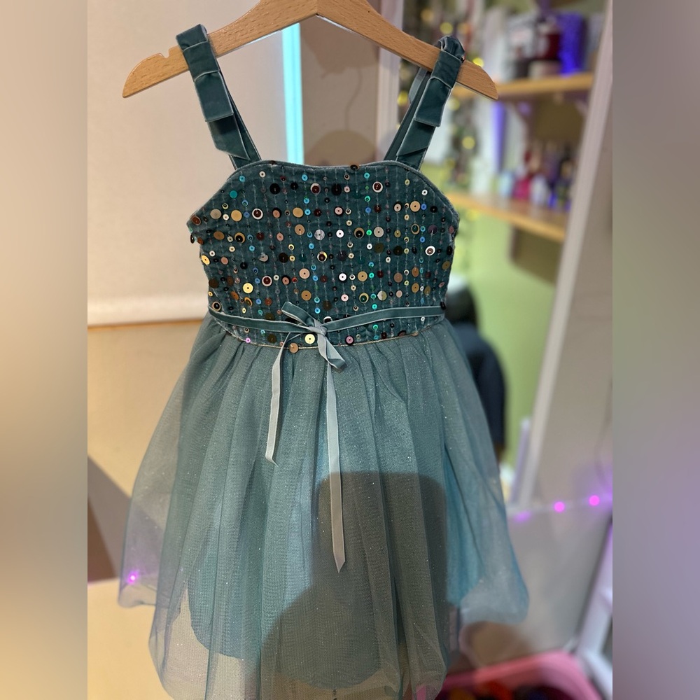Elegant Teal Sequin Kids Formal Dress